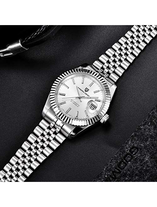 Pagani Design Automatic Mens Watches Luxury Two Tone Stainless Steel Waterproof Wrist Watch for Men Casual Analogue Mechanical Wristwatch (Grey)