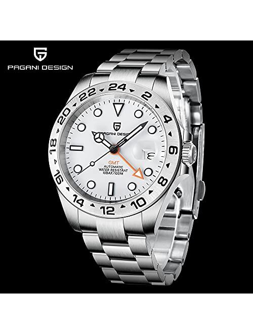 Pagrne Design Pagani Design GMT Men's Business Diving Watches Automatic Wrist Scratch Resistant Synthetic Sapphire Glass Date Display Waterproof Stainless Steel Bracelet