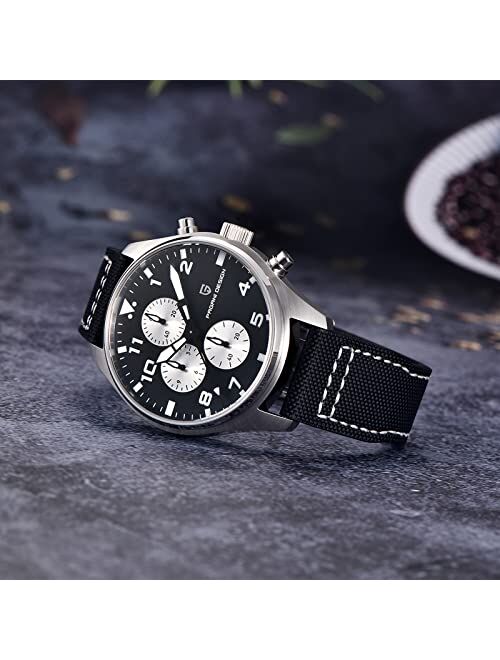 Pagrne Design Pagani Design Watch for Men Chronograph Pilot Watch Quartz VK67 Movement Nylon Leather Strap Anti-Glare Sapphire Crystal Glass Stainless Steel Waterproof Su