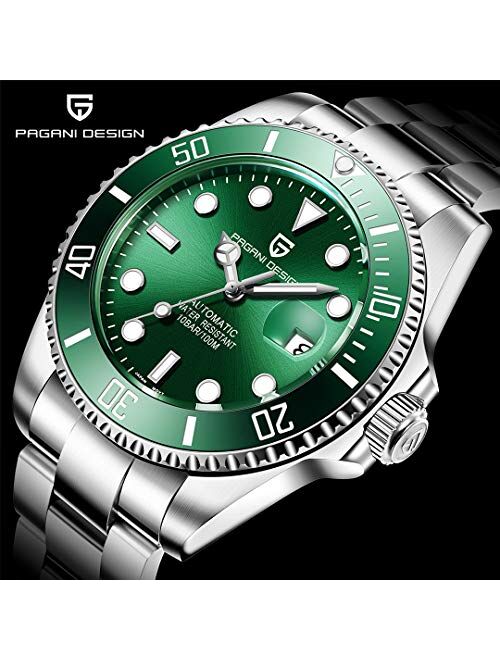 Pagani Design Japan Movement Automatic Mechanical Waterproof Men's Watches-Fashion Classic Stainless Steel Watches (Green)