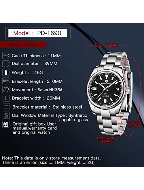 Pagrne Design Pagani Design Men's Automatic Watch NH35 Automatic Movement Stainless Steel Strap Wearable Diving