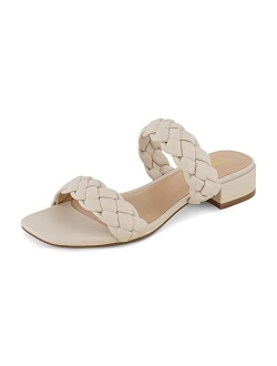 Women's Nan two band braided low block heel slide sandal  Memory Foam and Wide Widths Available