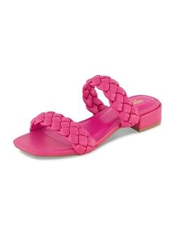 Women's Nan two band braided low block heel slide sandal  Memory Foam and Wide Widths Available