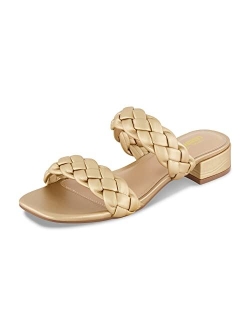 Women's Nan two band braided low block heel slide sandal  Memory Foam and Wide Widths Available