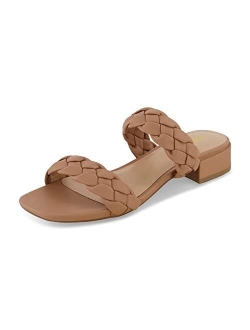 Women's Nan two band braided low block heel slide sandal  Memory Foam and Wide Widths Available