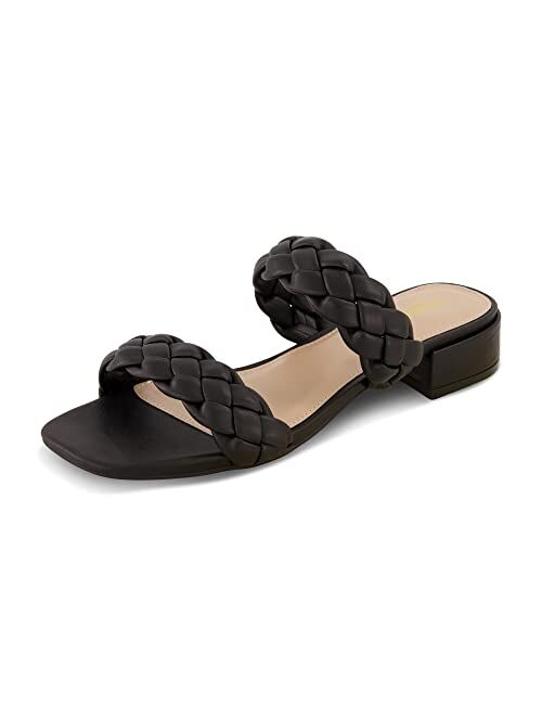 CUSHIONAIRE Women's Nan two band braided low block heel slide sandal +Memory Foam and Wide Widths Available