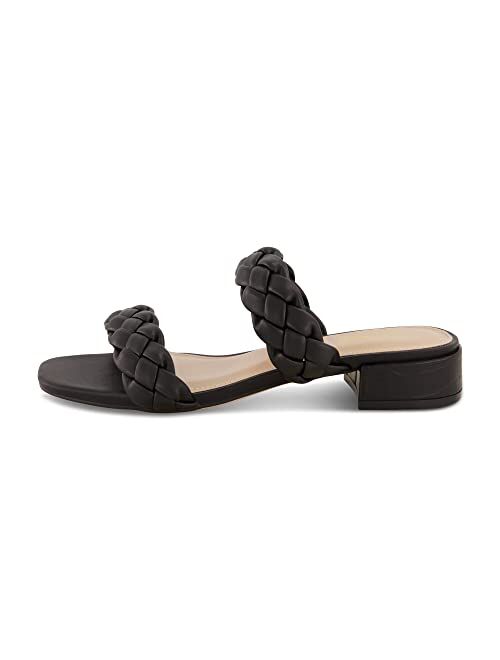 CUSHIONAIRE Women's Nan two band braided low block heel slide sandal +Memory Foam and Wide Widths Available