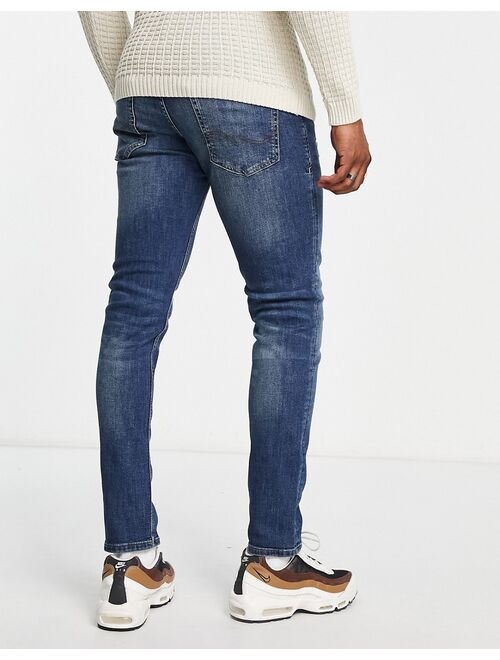 Jack & Jones Intelligence Glenn slim fit super stretch jeans with abraisions in mid wash