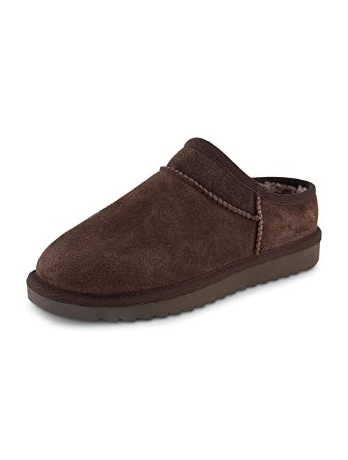 CUSHIONAIRE Women's Hilo Faux Shearling Genuine Suede cozy mule slippers +Memory Foam