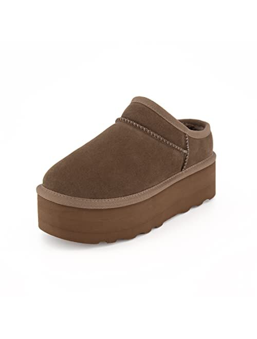 CUSHIONAIRE Women's Huggy Genuine Suede Cozy Mule Platform +Memory Foam, Wide Widths Available