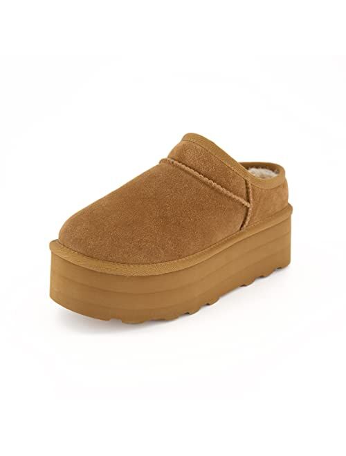 CUSHIONAIRE Women's Huggy Genuine Suede Cozy Mule Platform +Memory Foam, Wide Widths Available