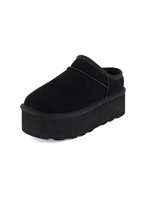 CUSHIONAIRE Women's Huggy Genuine Suede Cozy Mule Platform +Memory Foam, Wide Widths Available