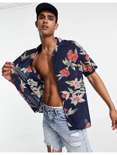 Jack & Jones Originals floral shirt in navy