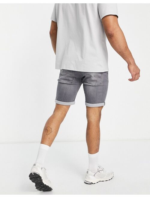 Jack & Jones denim shorts in slim fit with rips in gray