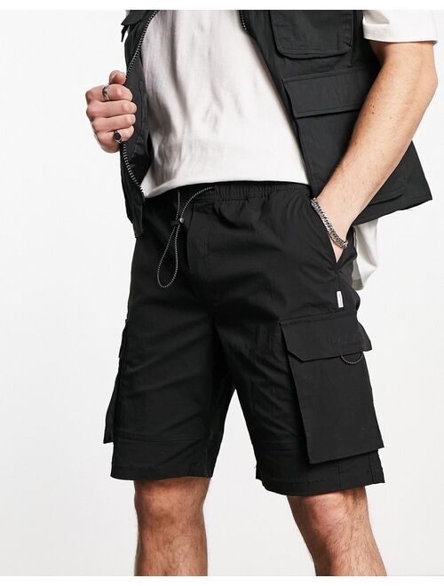 Jack & Jones Intelligence technical cargo shorts in black