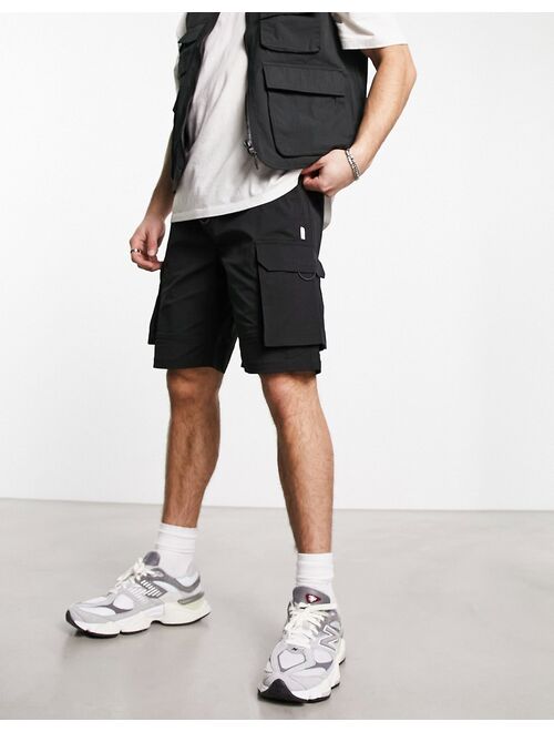 Jack & Jones Intelligence technical cargo shorts in black