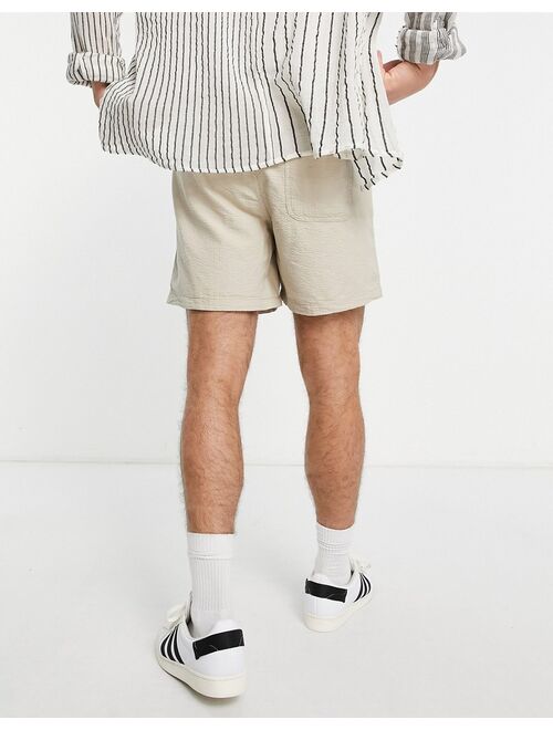 Jack & Jones Intelligence seersucker drawstring short in stone