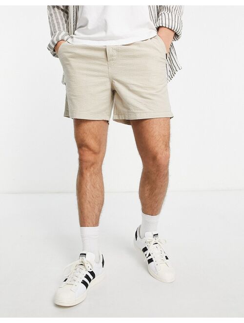 Jack & Jones Intelligence seersucker drawstring short in stone