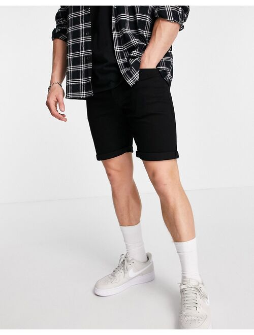 Jack & Jones Intelligence denim shorts in black