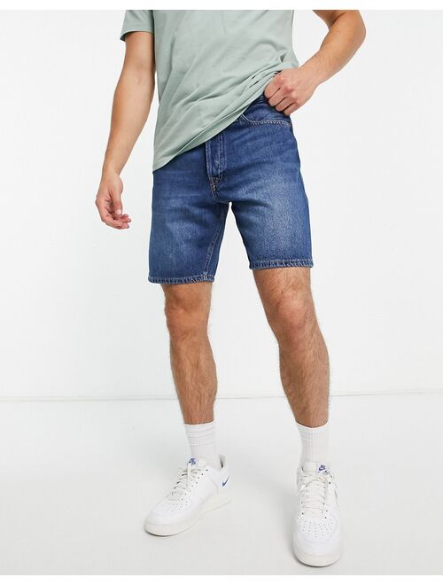 Jack & Jones Intelligence loose fit denim shorts in mid blue