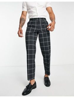 Intelligence Bill wide fit windowpane check smart pants in black