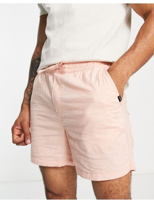 Jack & Jones Intelligence pull on linen short in coral