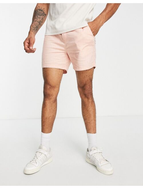 Jack & Jones Intelligence pull on linen short in coral