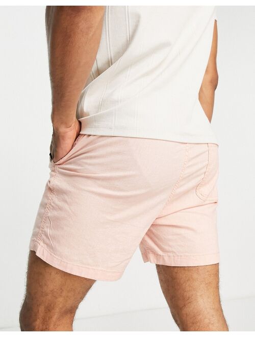 Jack & Jones Intelligence pull on linen short in coral