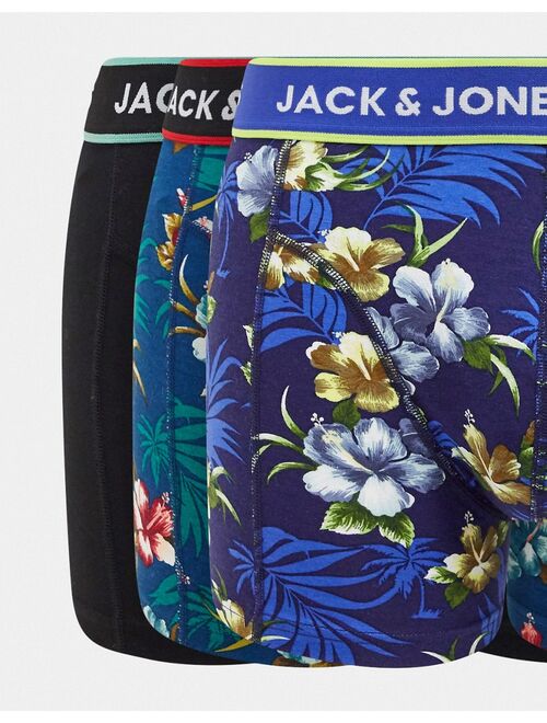 Jack & Jones 3-pack trunks in floral prints