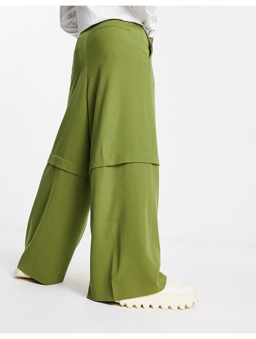 ASOS DESIGN smart extreme wide two layer wide leg pants in green