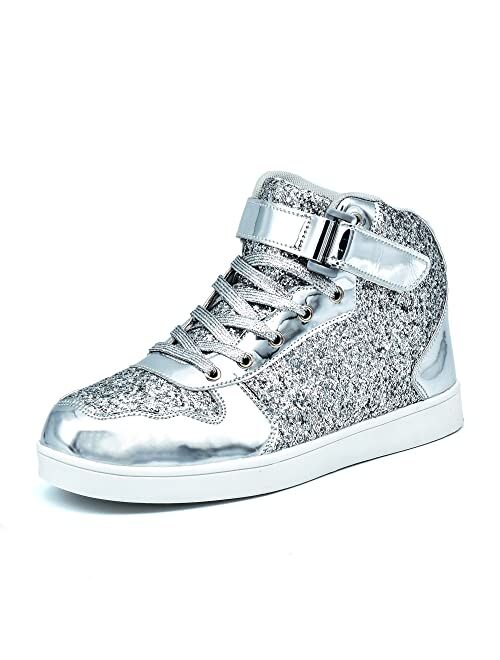 Wooowyet Glitter Shoes Kids High Top Sneakers for Boys Girls Gift Party Birthday Christmas Halloween