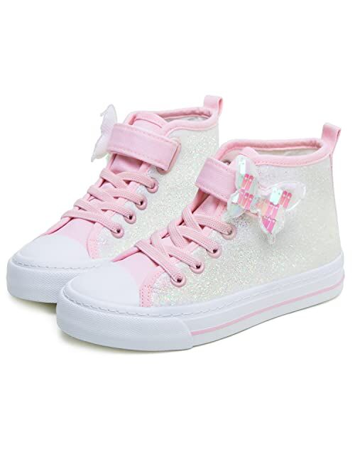 Toandon Sparkle Color Change Flipping Sequins High Top Casual Canvas Shoes for Kids