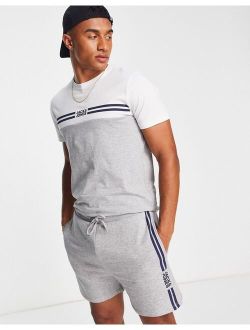 Originals T-shirt and shorts set with logo stripe in gray melange