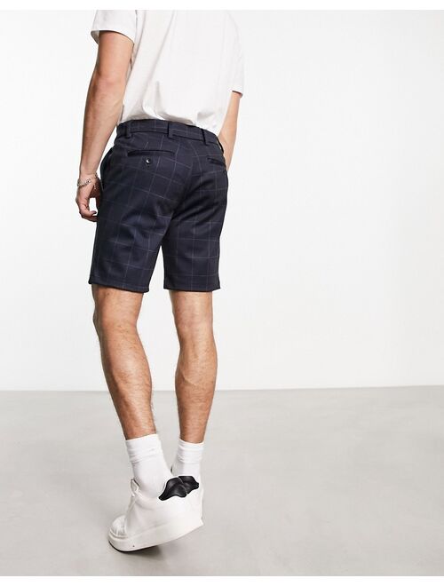 Jack & Jones Intelligence slim fit smart jersey shorts in navy plaid