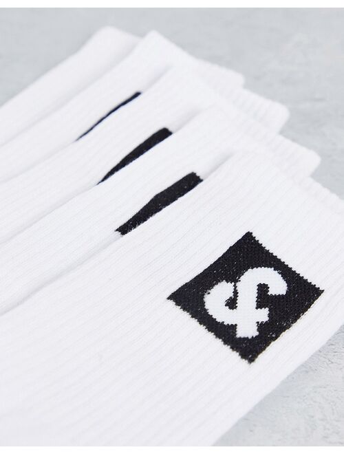 Jack & Jones 5 pack tennis socks with & print in white