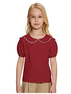 Danna Belle Peter Pan Collar Shirt Girls Short Sleeve Blouse Solid Color Tee Top Shirt for Girl Size 5-12