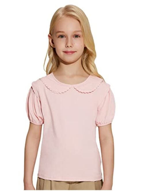 Danna Belle Peter Pan Collar Shirt Girls Short Sleeve Blouse Solid Color Tee Top Shirt for Girl Size 5-12