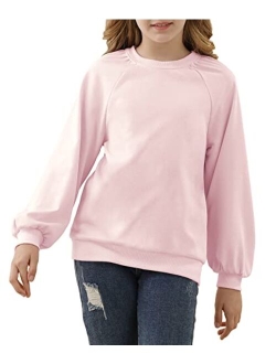 simtuor Kids Girls Cute T-Shirt Short Puff Sleeve Basic Solid Casual Loose Pullover Ribbed Cuffs Hem Tees