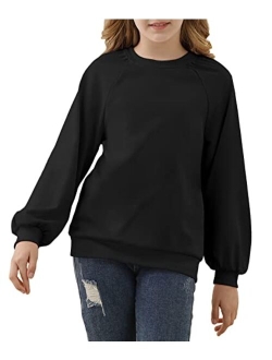 simtuor Kids Girls Cute T-Shirt Short Puff Sleeve Basic Solid Casual Loose Pullover Ribbed Cuffs Hem Tees