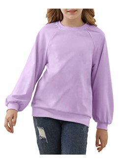 simtuor Kids Girls Cute T-Shirt Short Puff Sleeve Basic Solid Casual Loose Pullover Ribbed Cuffs Hem Tees