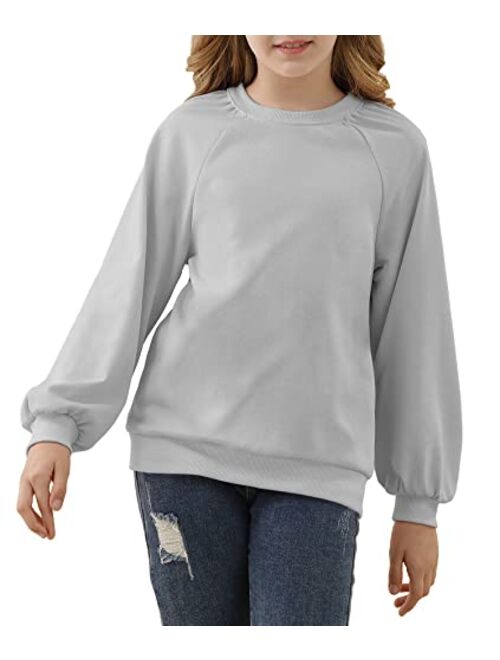 simtuor Kids Girls Cute T-Shirt Short Puff Sleeve Basic Solid Casual Loose Pullover Ribbed Cuffs Hem Tees