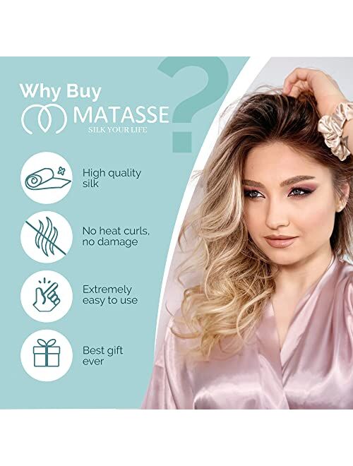 MATASSE Silk Your Life Heatless Hair Curler Set - 6A Grade, 22 Momme Mulberry Silk, No Heat Curlers for Damage-Free Hair, Easy to Use Hair Styling Tool Set for Women with