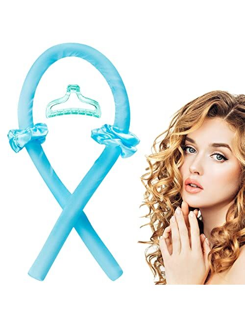 Muleug Heatless Hair Curler to Sleep in Overnight, Silk Ribbon Heatless Curls for Women Long Hair Styling Tools, Heatless Curling Rod Headband with Scrunchies Hair Clips