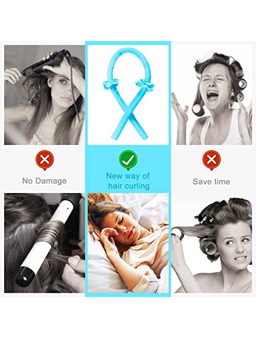 Muleug Heatless Hair Curler to Sleep in Overnight, Silk Ribbon Heatless Curls for Women Long Hair Styling Tools, Heatless Curling Rod Headband with Scrunchies Hair Clips