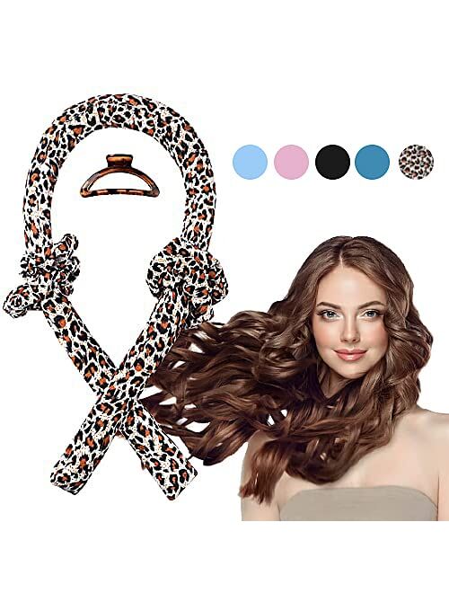 Aoshet Heatless Hair Curlers, No Heat Curling Rod Headband for Long Hair, Soft Silk Roller to Sleep in with Hair Clip and Hair Ties for DIY Hair Styling (Leopard)