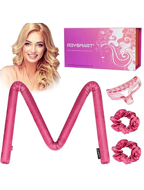 UV STYLISH Heatless Hair Curlers Curling Rod Headband - 100% Mulberry Silk No Heat Hair Curls Ribbon Rollers For Long Hair - 2 Scrunchies 1 Clip - Gifts Box For Women Mom