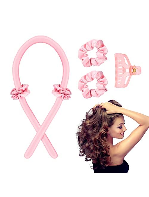 KUIJA Heatless Curling Iron, Sleep Curling Iron for Long Hair Heatless Curling Iron Head with Clip on curlers DIY Sleeping Styling Tool (Pink)