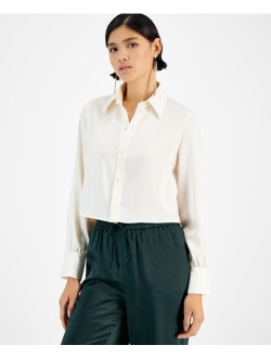 Women's Cropped Button-Front Long-Sleeve Blouse, Created for Macy's