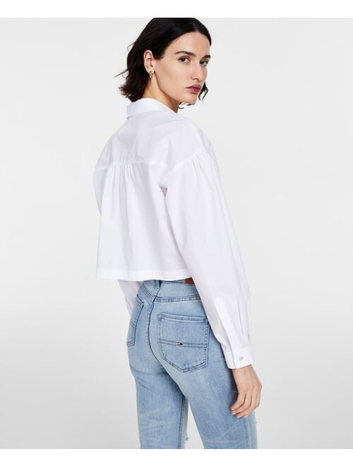 TOMMY JEANS Women's Cotton Button-Up Cropped Shirt