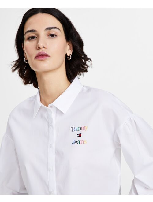 TOMMY JEANS Women's Cotton Button-Up Cropped Shirt